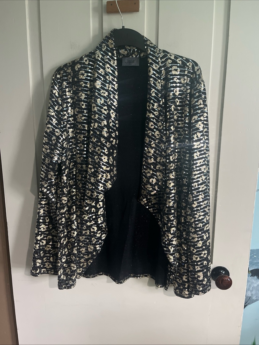 Sequined Open-Front Cardigan - Black & Gold